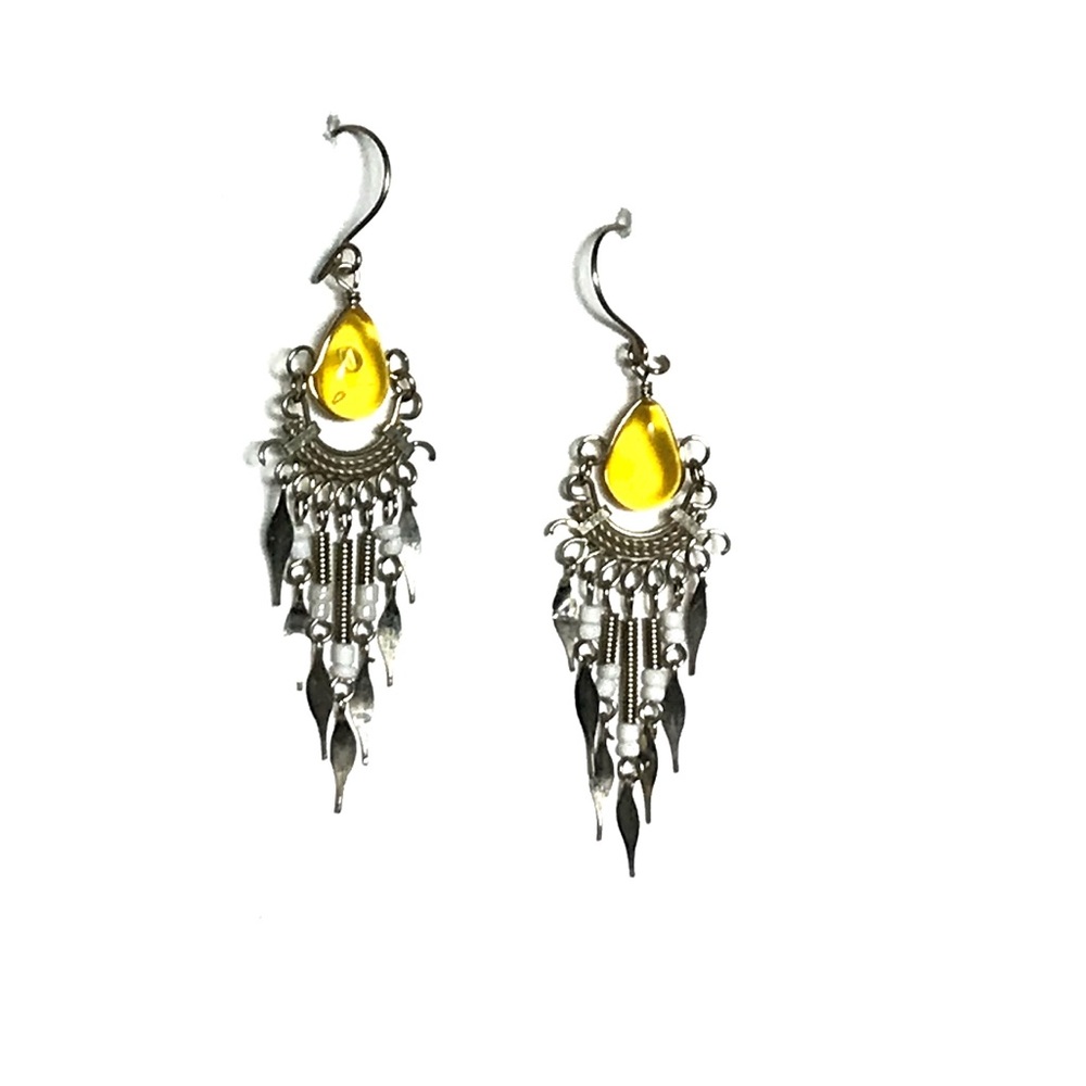 ☀️Yellow teardrop and beads dangle earrings